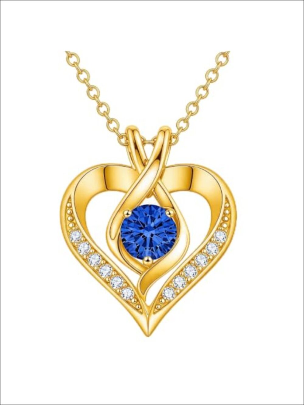 18K Gold Heart Birthstone Pendant Necklace for Women - Sapphire